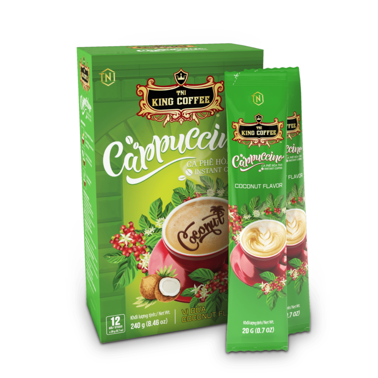 King coffee Cappuccino Coconut - Box 12 sticks x 20gr - box + sticks